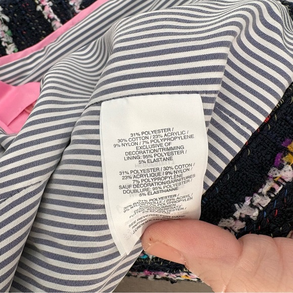 J. Crew Tweed Lady Jacket Blazer with Ties Cropped Navy Blue Pink 4 New with Tag - Picture 8 of 12